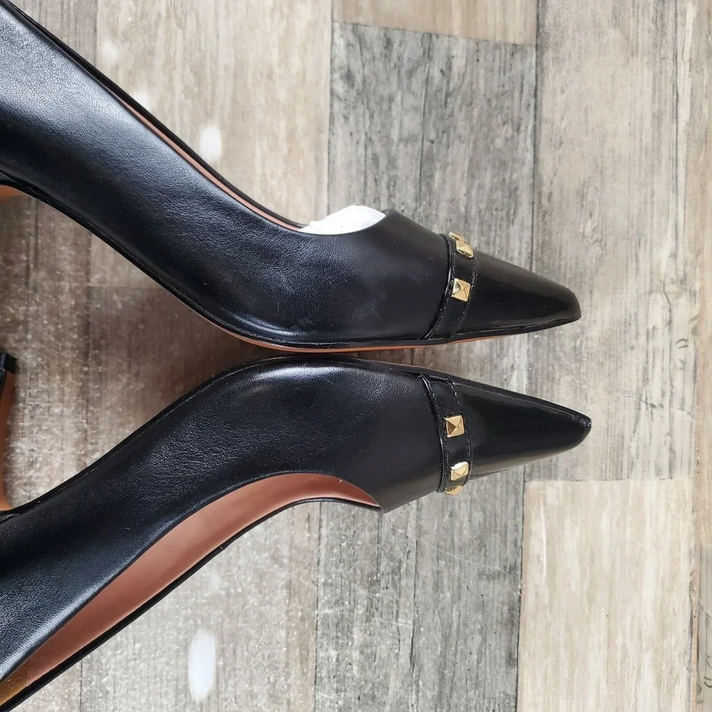 Linea Paolo Perkins Womens Shoes Sz 5.5 M Black Leather Stiletto Heel Pumps